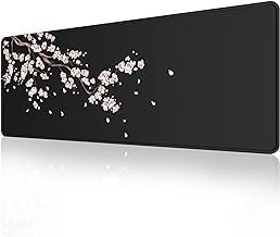 EFISH Black Japanese Plum Blossoms Mouse Pad (31.5 × 11.8 × 0.12 inch) Extended Large Mouse Mat Desk Pad, Stitched Edges Mousepad,Non-Slip Rubber Base,Gaming Mouse Pad XL
