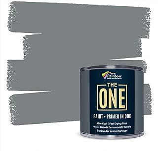 THE ONE Paint & Primer: Most Durable Furniture Paint, Cabinet Paint, Front Door, Walls, Bathroom, Kitchen, Tile Paint and More - Quick Drying Paint for Interior / Exterior (Grey Matte, 1 Litre)