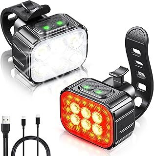 Bike Lights Set Super Bright, CIRYCASE USB Rechargeable Bike Light with Spot & Flood Beam, IP65 Waterproof Cycle Lights for Night Riding, DIY 2 x 4 + 2 x 6 Lighting Modes Bike Lights Front and Back
