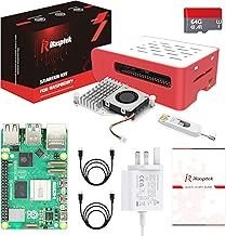 iRasptek Raspberry Pi 5 8GB Starter Kit - 64GB Edition of OS-Bookworm Pre-installed（Red&White Case）