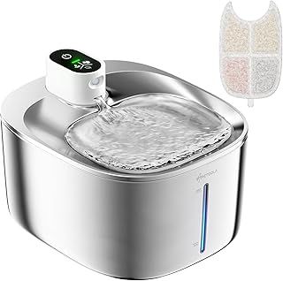 APETDOLA Cat Water Fountain, Wireless 135 fl oz/4L Battery Operated Cat Fountain Stainless Steel with Water Level Window, 3 Work Modes, Cordless Pet Water Fountain for Cats, Dogs (White, nomal)