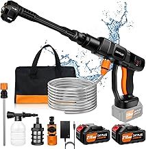 Cordless Pressure Washer, 350W Max 45 BAR Portable Power Washer Cleaner 3.0 Ah Battery Powered High Pressure 652PSI Car Wash Device for Washing Cars, Watering Flowers, Cleaning Floors (2 Batteries)