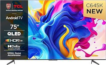 TCL 75C645K 75-inch QLED Television, 4K Ultra HD, Android Smart TV (Game master, Dolby Atmos, Freeview Play, Motion clarity, Hands-Free Voice Control, compatible with Google assistant & Alexa)