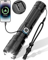 Maxesla Type C LED Torch Rechargeable 8000LM Gifts for Men Dad Kids, 3000mAh Battery Torches Super Bright, IPX5 Waterproof 5 Modes Adjustable Focus, Camping with USB Port, Black