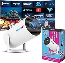 British Designed Mini Projector | Smart Portable Projector With Built-in Streaming Apps, Built-in Speaker, WIFI 6, Up to 4K Support Perfect Projector For Bedroom | 180° Freestyle Rotation