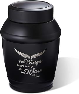 LINES ARTE 5.7 Inches Medium Size Urns for Human Ashes Adult Male,Black Cremation Urns for Adult Ashes,Angel Wings Decorative Urns