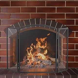 Unibos 3 Panel Folding Fire Guard Fire Place Guard Fire Screen Spark Flame Guard Curved Top 3 Panel Folding Design Black