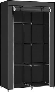 SONGMICS Fabric Wardrobe, Clothes Storage Organiser, 6 Shelves, 1 Hanging Rail, Non-Woven Fabric, Metal Frame, 45 x 88 x 168 cm, for Bedroom, Dressing Room, Black RYG84H