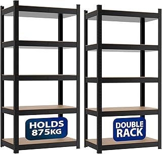 5-Tier Garage Shelving Units | Set of 2 Shelving Units | Heavy Duty Garage Shelving | Shelving Units For Storage | Metal Storage Shelves | Easy To Assemble | 875KG Load Capacity (Black, Regular)