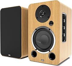 AZATOM 4.5” Active Bookshelf Speakers 80W | Bluetooth 5.3 | Amplified Carbon Fibre driver, Silk Tweeter | 24bit DAC Built-in | Perfect for Music, Gaming, Vinyl Turntable, HiFi, Home Theatre (M4 Oak)
