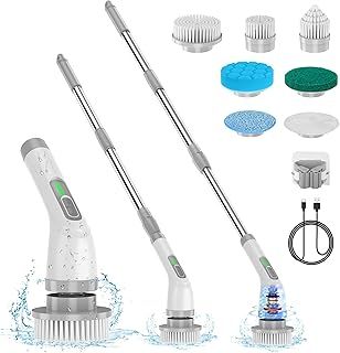 Electric Spin Scrubber, Upgrade 7 in 1 Electric Cleaning Brush,420RPM Powerful Cleaning, 1.5H Bathroom Scrubber Dual Speed with Extension Arm for Kitchen, Car, Tile, Wall, Floor, Shower