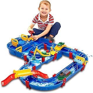 Kids Water Table | Colourful Water Play Table with Working Canal System, Lifting Crane, Bridges, Boat, and Car Toy | Ages 3+