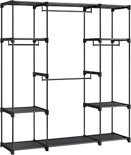 SONGMICS Clothes Wardrobe, Clothes Rack, Portable Closet, 43 x 151 x 166 cm, 4 Hanging Sections, with Compartments, Large Capacity, for Bedroom, Living Room, Laundry Room, Black RYG036B02