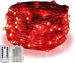 BOLWEO 5M/16.4Ft 50LEDs Battery Operated LED String Lights,Remote/Dimmable/Timer,Waterproof Copper Wire Fairy Lights for Indoor Outdoor Party Wedding Christmas Halloween Valentines Day Decoration ,Red