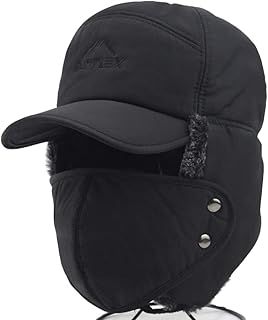 IPENNY Unisex Winter 3 in 1 Faux Fur Ski Hat Neck Warmer Ear Flap Thermal Windproof Trooper Trapper Hat with Removable Full Face Cover Skiing Cycling Hat