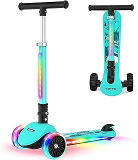 BELEEV Scooter for Kids with Light-Up Wheels & Deck, 3 Wheel Folding Scooter for Toddlers Girls Boys, 4 Adjustable Height, Non-Slip Pattern Deck, Lightweight Kick Scooter for Children Ages 3-12