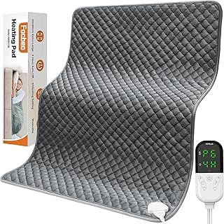 Focbeo Electric Heat Pad, 32" x 24", 6 Heat Levels, 4 Timer Settings, Fast Heated Pad for Back, Neck, Shoulder, Belly, Super Soft Flannel, Machine Washable, Grey