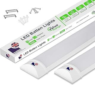 Morris Eco LED 5ft Office Ceiling Strip Light - Batten Light Twin Pack - Ideal for Offices, Garage & Workshop,150cm, 6500K, IP20 5400 Lumens