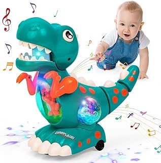 Highttoy Baby Musical Light Crawling Dinosaur Toys Interactive Walking Dino Baby Sensory Toys Birthday Gifts for Boys Girls Toddlers