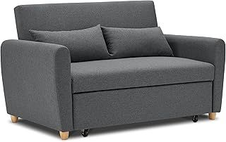 Pull Out Two Seater Double Sofa Bed - Grey. Modern Contemporary Space Saving Bed, Easy Fold Living Room Furniture To Full Size Double Bed. Fabric Couch With Thick Foam Cushions.
