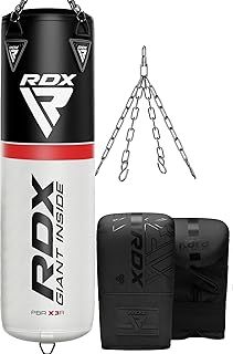 RDX Heavy 4FT Punch Bag for Training, 25KG Pre Filled and Unfilled with 50KG Max Filling Capacity, 3PC Boxing Bag Set with Gloves Hanging Steel Chain, Kickboxing MMA Muay Thai BJJ Karate Home Gym