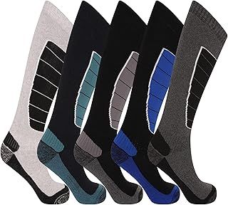 5 Pairs Mens High Performance Thermal Ski Socks - Multicoloured - Mens UK Size 6-11 (EU 39-45)