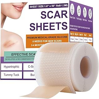 Silicone Scar Tape for Surgical Scars,Extra Long Scar Sheets for C-Section, Tummy Tuck, Keloid, and Surgical Scars - Reusable Medical Grade Silicone Scar Tape