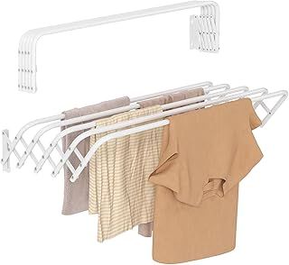 Taylor & Brown Indoor Outdoor Folding Wall Mounted Extendable Clothes Drying Rack Space-Saver, 5 Bar Great Organization for Laundry Room, Mudroom, Bedroom, Pool Area (100cm, 5m Drying Space)
