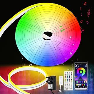 RGB LED Strip Lights 5M, Neon Light Strip Color Changing, Music Sync, Timer, Silicone DIY Flexible LED Rope Lights with Remote, App Control for Bedroom, Indoor, Outdoor, Party Decor(Include Adapter)