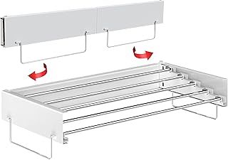 CutieSmiles Wall Mounted Collapsible Drying Rack for Laundry, Indoor & Outdoor. Retractable Clothes Drying Rack Wall Mount with 2 Towel Handles, 4m Clothes Airer Space and 25kg Capacity – White 80cm