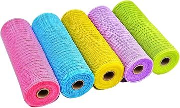 F Fityle 4 Rolls Mesh Ribbon Metallic rative Poly Mesh Ribbon for Easter Christmas Wreaths, Swags and Gift Rating, 4Rolls 10inch×30feet Colorful