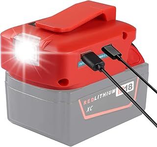 Battery Adapter Converter for Milwaukee M18 Lithium Ion Battery, Type C USB Phone Charger for Milwaukee 18V Cordless Power Source with DC Port & Flashlight