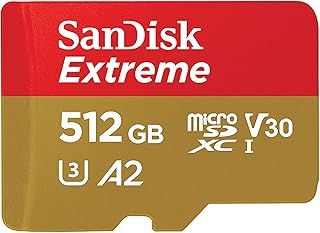SanDisk 512GB Extreme microSDXC card +SD adapter, microSD card for smartphones, action cameras, drones, V30, up to 190 MB/s, SanDisk QuickFlow Technology, RescuePro Deluxe, UHS-I, 4k, V30, A2, C10, U3
