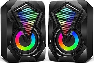 NJSJ Computer Speakers for Desktop, USB-Powered Stereo 2.0 PC Speakers with 3.5mm Aux input, Portable Mini Speaker for Laptop Smartphones MAC, Colorful RGB Lights(Black)
