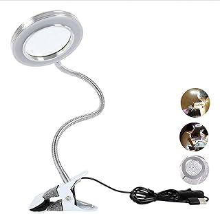 Jetcloud LED Clamp, 8X Desk Magnifying Lamp with Illuminated Optical Glass Adjustable Light Settings USB Powered for Bedroom Dormitory, Silver, One Size