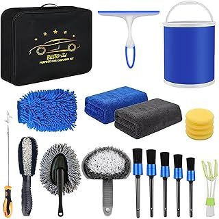 Xvoxy Car Cleaning Kit 20Pcs - Car washing Kit with 11L foldable Bucket - Car Cleaning Products (5 Detailing & wheel Brush)- Car wash kit interior & exterior - Car care gifts for Men/Women