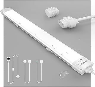 KUKUMAO LED Batten Light 6000K Daylight, Linkable LED Fluorescent Strip 4000LM Fitting for Garage, Workshop, Office, Wall, Kitchen, Shed, IP65 Plug in Ceiling Light Strip, 4FT, 120cm, 36W.