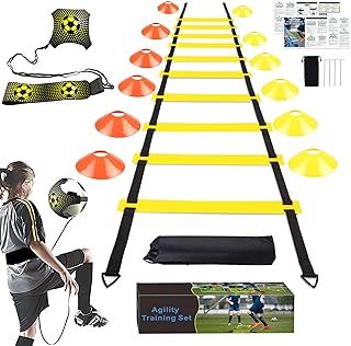 Football Speed Agility Training Set, Agility Ladder, 12 Sports Cones and Football Kick Trainer, Football Training Equipment Footwork Drills for Kids and Adults