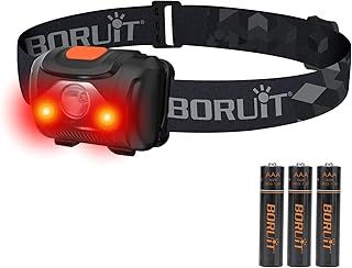 BORUIT LED Head Torch Red White Light, AAA Battery Powered Headtorch Super Bright, 4 Modes Headlamp for Kid Adult Camping Running Hiking Fishing, IPX4 Waterproof Headlight