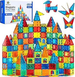 Magnetic Tiles 56 PCS, Toy for 3 4 5 6 Year Old Boys Girls Kids & Toddlers, Magnetic Blocks Building Set for kids, STEM Educational Building Toy, Great Gift for Kids Aged 3-8
