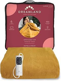 Dreamland Snuggle Up Electric Throw - Mustard, 5 Minute Fast Heat Up, Luxury Velvet Plush, 1 Control, 6 Temperature Settings with Timer, Machine Washable and Tumble Dry Safe, 160x120cm