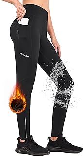 BALEAF Women's Fleece Lined Leggings Cycling Waterproof Trousers Thermal Winter Running Pants With Zip Pockets High Waisted Hiking Tights