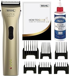 WAHL Men Dog Clippers, Supergroom Premium Dog Grooming Kit, Full Coat Dog Clippers for All Coat Types, Low Noise Cordless Pet Clippers, Chrome, One Size