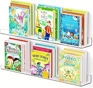 TJ.MOREE 2 Pack 24" Extra Long Acrylic Wall Bookshelf, Modern Clear Acrylic Floating Book Shelves for Kids, 2 Shelves