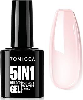 TOMICCA 5 in 1 Builder Nail Gel- 15ML Builder Base Strengthening nude Nail Gel Polish for Hard Strong Nails Tips & Extensions, UV Gel for Nails Repair, Nail Art Supplies Easy to Shape