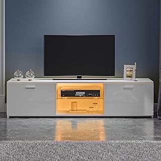 Panana TV Unit Cabinet Stand Two Doors Sideboard with LED Lights Television Stands Cabinet 2 Open Media Storage for TVs up to 65 Inches (white)
