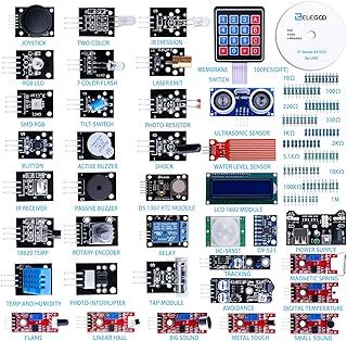 ELEGOO Upgraded 37 in 1 Sensor Modules Kit with Tutorial Compatible with Arduino UNO R3 MEGA Nano Raspberry pi 4(Excludes Microcontroller Board)
