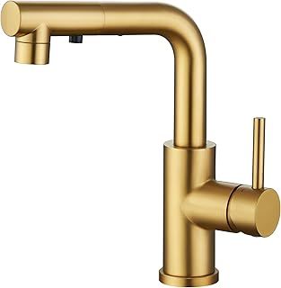 CREA Kitchen Tap with 3 Function Sprayer, Pull Out Kitchen Mixer Tap, 360° Swivel Kitchen Sink Tap, Single Handle Sink Tap for Bathroom or Kitchen, Brushed Gold