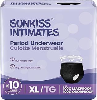 Disposable Period Underwear for Women with Heavy Flow, Unscented Postpartum Essentials, Black, XLarge, 10 Count