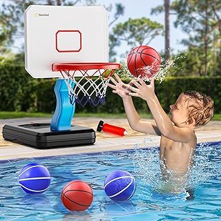 Basketball Hoop and Stand for Kids - Outdoor Indoor Water Pool Adjustable Basketball Hoop and Stand, Toddler Basketball Hoop with 4 Basketballs, Outdoor Toys Birthday Gift for Ages 3 4 5 6 Kids Boy